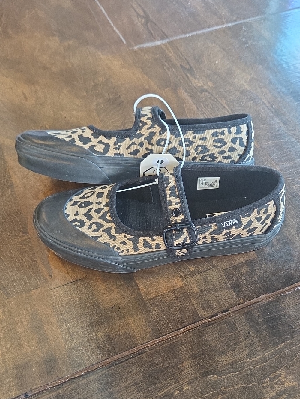 Vans Size 2 Girl'ss Leopard Print Mary Jane Sneakers - Black & Tan NEW